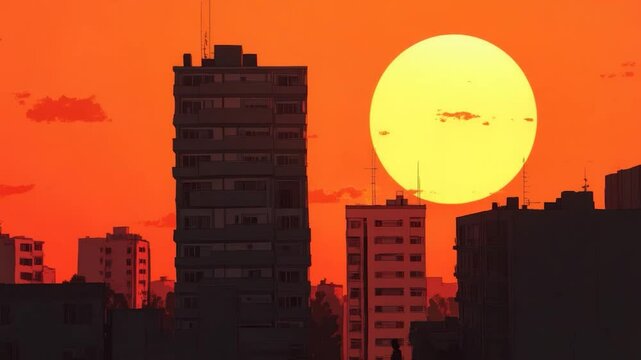 Sunset city skyline silhouette