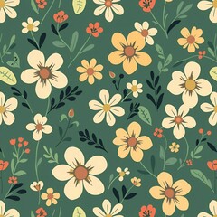 Fototapeta premium Artistic illustration in simple style: daisy flowers on green background