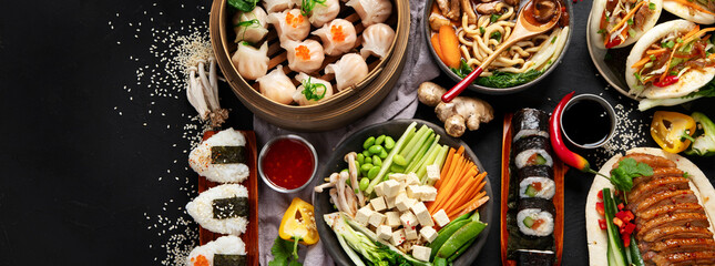 Big Assortment of Delicious asian foods.