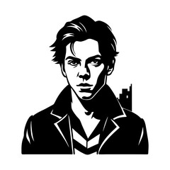 Portrait illustration of a young man with jacket silhouette