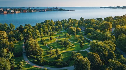 Kaivopuisto Park in Helsinki, Finland, a serene urban retreat with lush gardens and panoramic seaside views 