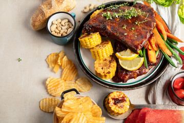 Summer BBQ or picnic food concept.