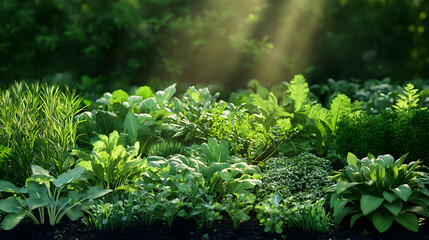 Sunlight Illuminating Lush Green Plants