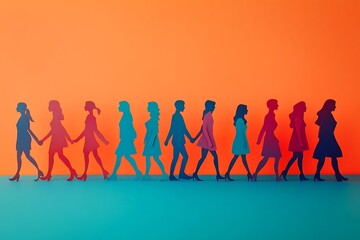 Paper Cutout People Walking in Row Progress