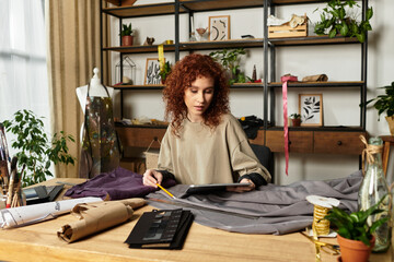 Creative young craftswoman exploring ideas in a modern DIY workspace filled with inspiration