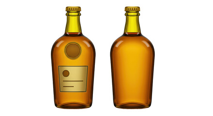 Isolated Amber Glass Bottles with Labels Front and Back View