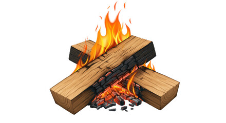 Isolated Campfire with Burning Logs and Embers