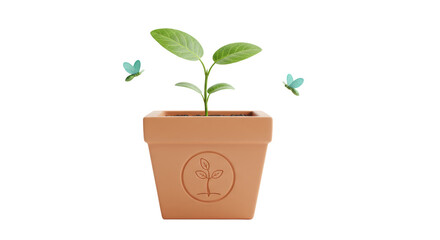 Isolated Sprout in Pot with Butterfly on Flower Logo