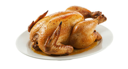 Isolated Roasted Chicken on White Plate Ready to Serve