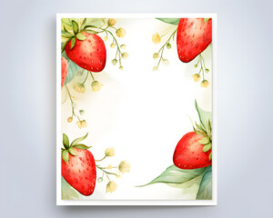 Watercolor template with with strawberry decoration. This design is suitable for greeting and invitation cards for tasting.