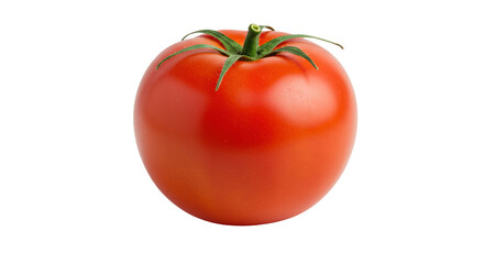 Isolated Ripe Red Tomato with Green Stem Close-up