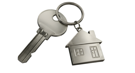 Silver house keys on black background