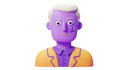 Isolated Cartoon Man with Purple Skin and Yellow Suit