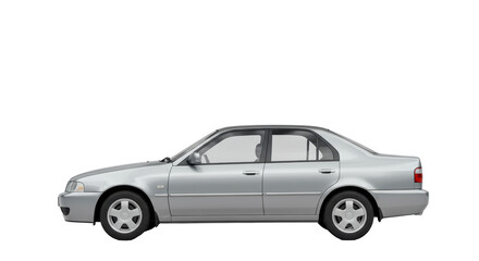 Isolated Silver Sedan Car Side View