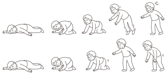 おばあさんのモノクロ線画ベクターイラストセット／転倒リスク編(Monochrome Line Vector Illustration Set of an Elderly Woman – Fall Risk Edition)