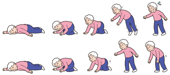 おばあさんの教材風ベクターイラストセット／転倒リスク編(Educational-Style Vector Illustration Set of an Elderly Woman – Fall Risk Edition)