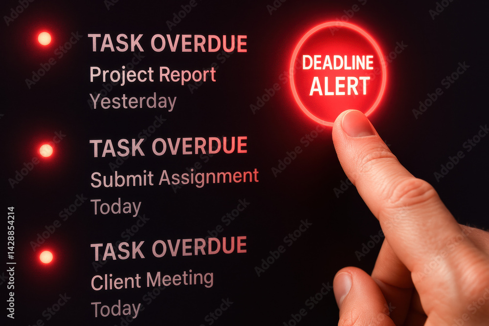 Poster a strategically urgent deadline alert highlights overdue tasks emphasizing efficient decision-making