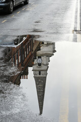 Puddles Reflections of Christ Church Spitalfields ,London, United Kingdom, 21 December 2024