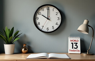 Newsroom With Clock And Calendar Marked World Press Freedom Day