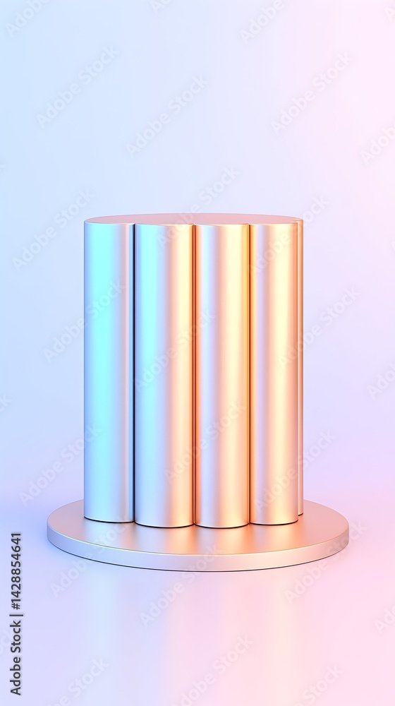 Aufkleber gradient metallic podium with rounded columns on a circular base, pastel background