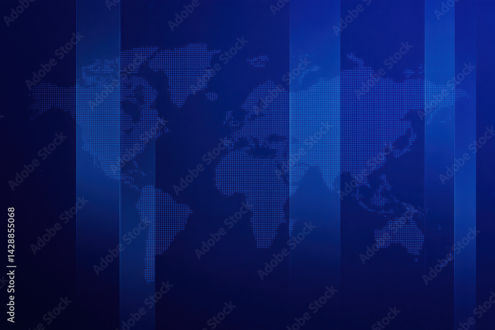 Poster a deep indigo gradient background features a faint dotted world map pattern that symbolizes global s
