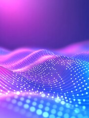 Abstract purple and blue digital wave background with glowing particles