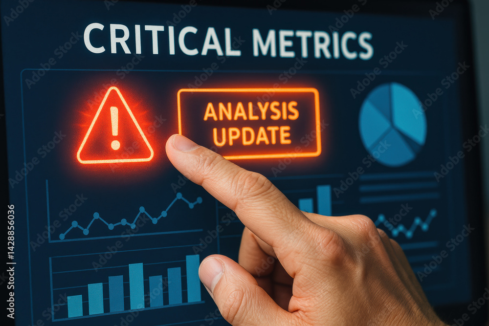 Poster a hand engaging with a digital interface highlights a critical alert emphasizing the importance time