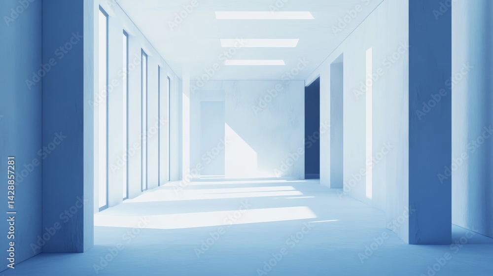 Poster minimalist architectural structure with abstract design, clean surface, sharp lines, soft blue tones