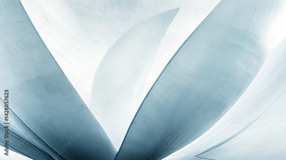 Poster minimalist architectural structure with abstract design, clean surface, sharp lines, soft blue tones