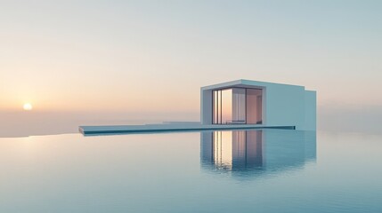 Minimalist architectural structure with abstract design, clean surface, sharp lines, soft blue tones, geometric form, modern balance, and elegant space in a creative visual composition