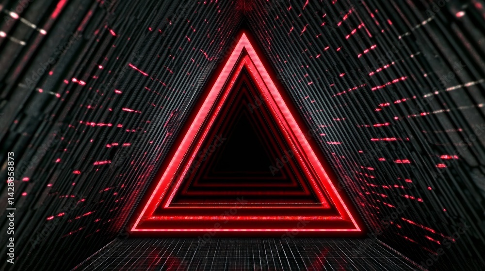 Poster abstract geometric layout with red and black light frame, triangle tech design elements over gray te