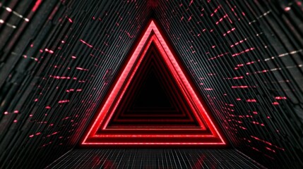 Abstract geometric layout with red and black light frame, triangle tech design elements over gray textured background. Modern concept for futuristic interface, innovation, and digital structure themes