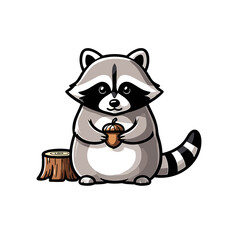 Fototapeta premium Cute raccoon holding acorn on white background