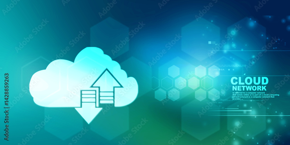 Poster 2d illustration uploading downloading arrow with cloud