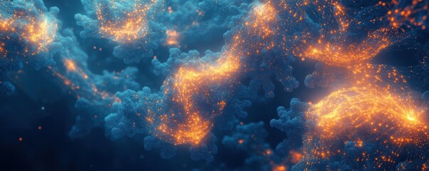 Fototapeta premium Abstract Visualization of Molecular Structures: A Symphony of Blue and Orange