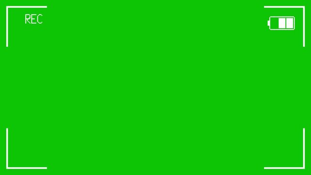 Focusing screen of the camera in pixel style. Animation of viewfinder camera recording with green screen.