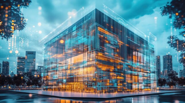 Futuristic data center city night digital transformation