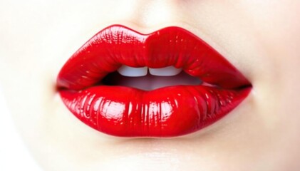 Obraz premium Intensely pigmented red lip swatch, pure white setting, color swatch, simple, smooth