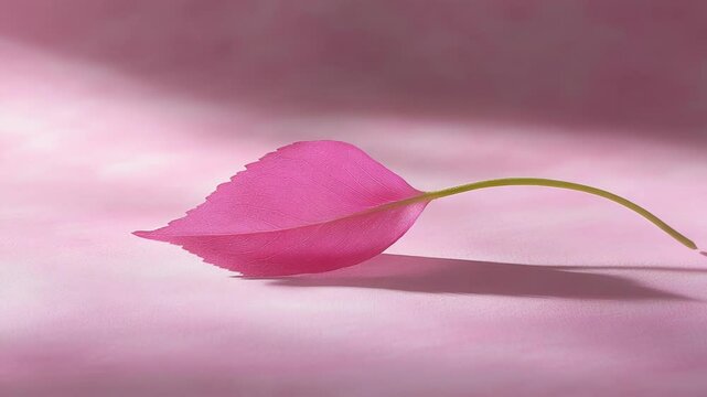 Pink leaf on a soft pink surface