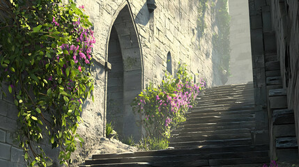 Sunlit Stone Steps And Plants In A Historic Alley