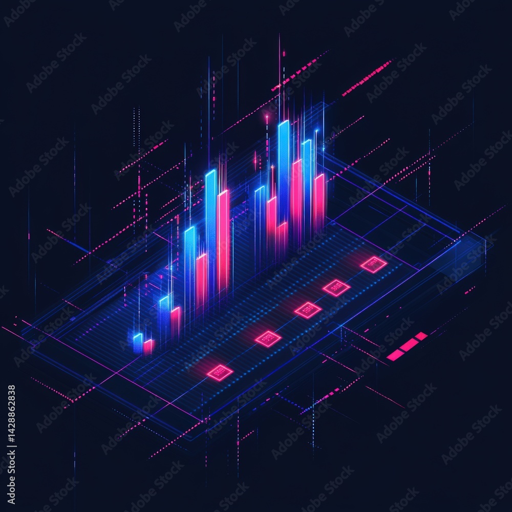 Poster abstract data visualization, isometric representation of data growth