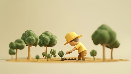 Team Planting Young Trees in Forest for Environmental Conservation