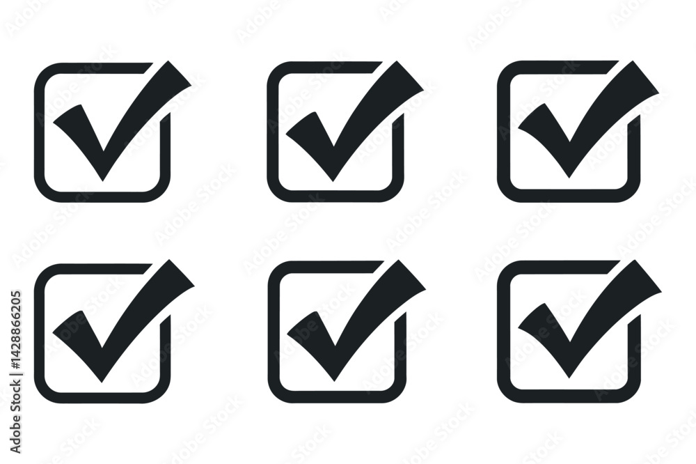 Poster tick mark symbol vector icons in black check sign graphic elements confirm choice approval design va