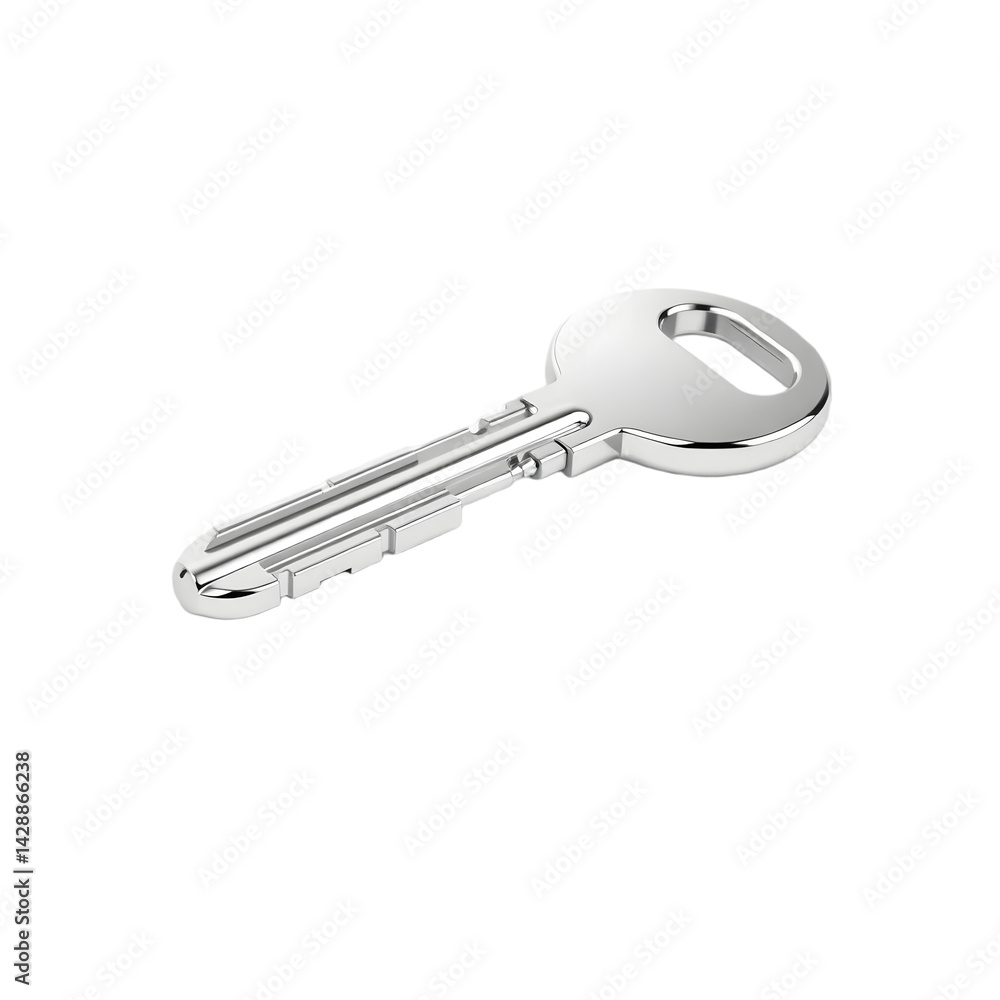 Poster chrome key 3d render, shiny access symbol, polished metal, a simple illustration. a metallic unlock 