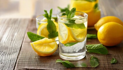 Fototapeta premium Cold Lemon Water with Mint Leaves