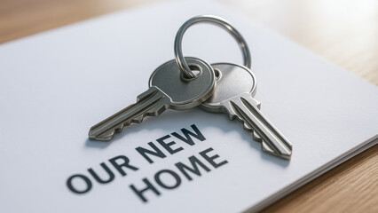 New keys symbolize family life and goals, representing concept of fresh start in new home