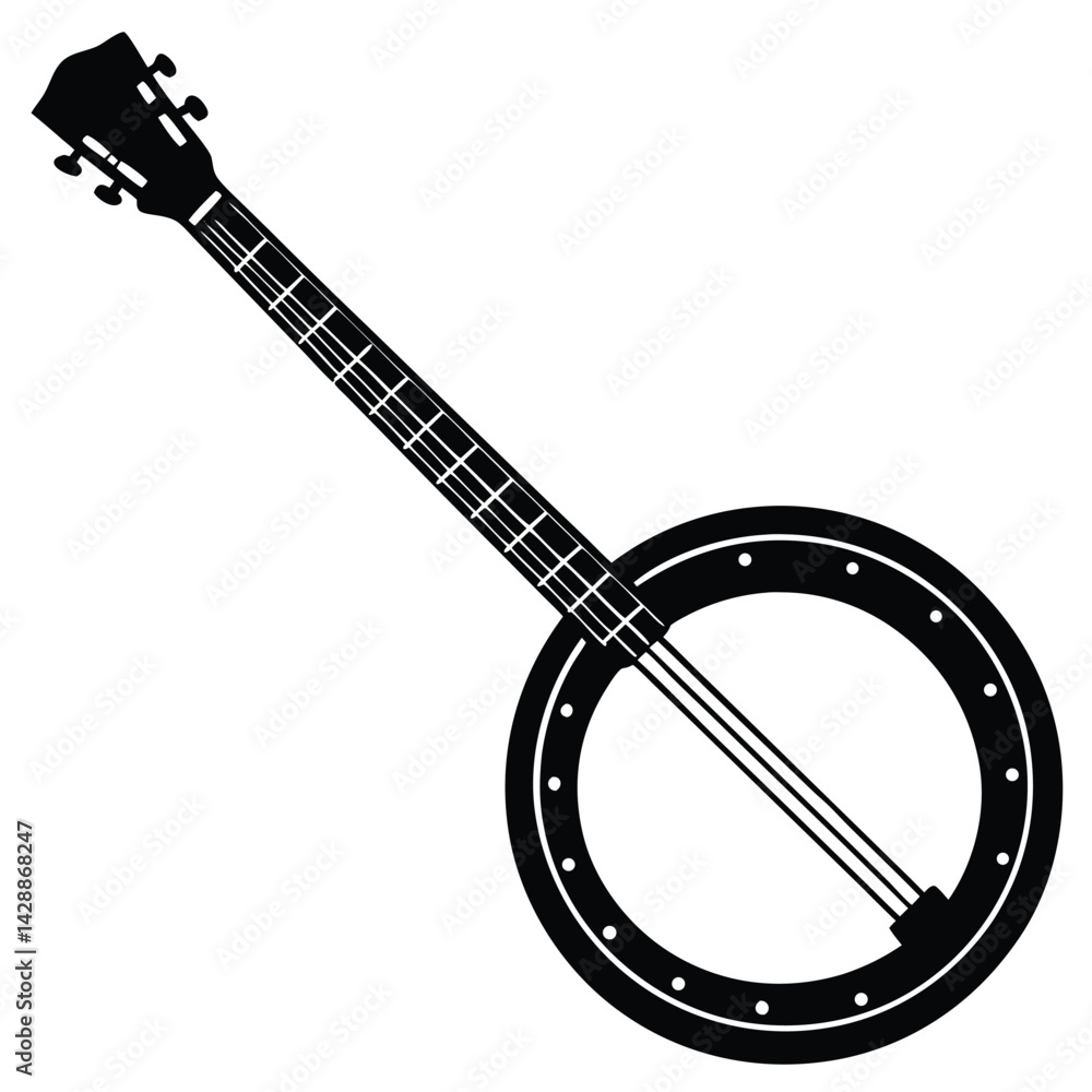 Poster isolated black vector musician using element banjo with white background