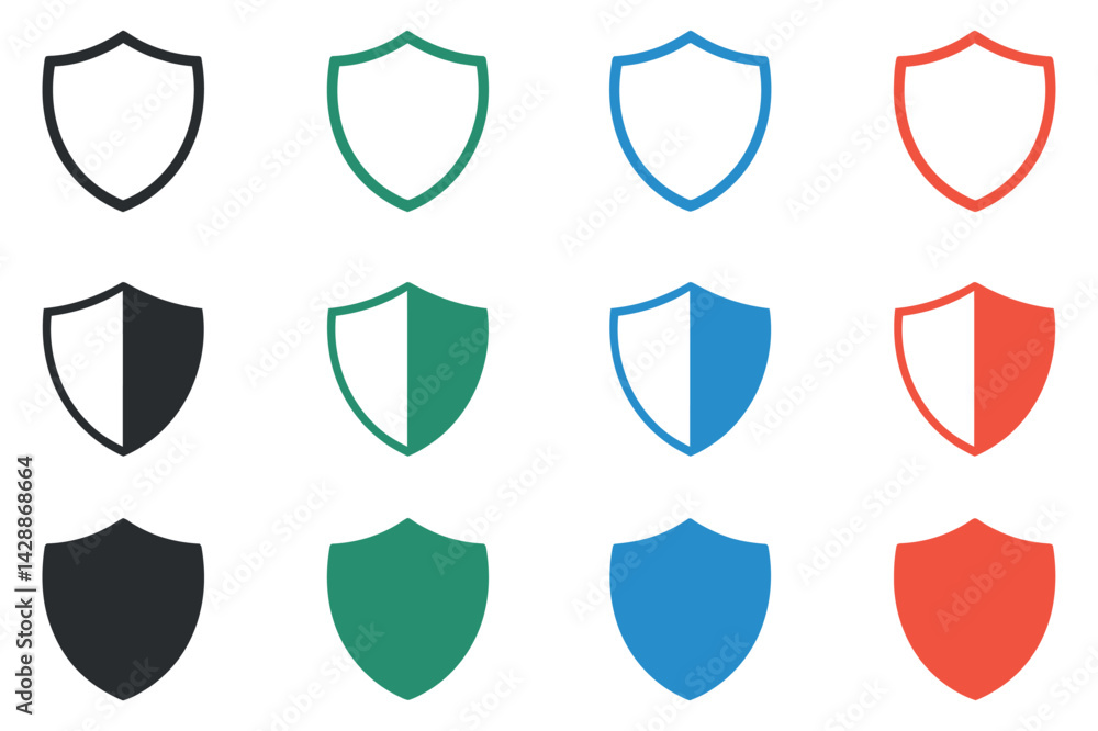 Poster collection of shield icons in various styles and colors security and protection visuals security sym