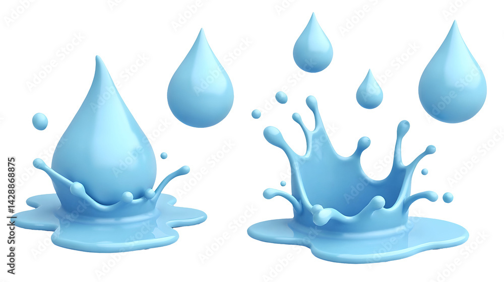 Poster dynamic blue water droplets splashing studio setting high-resolution image creative close-up view, c