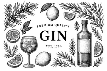 Delightful gin and botanical illustrations create a vintage-inspired vibe with refreshing citrus elements